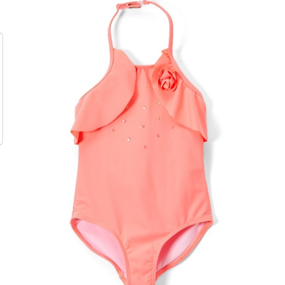 NWT Kate Mack Coral Halter 1 Piece Swimsuit Sz 2T - Picture 12 of 14